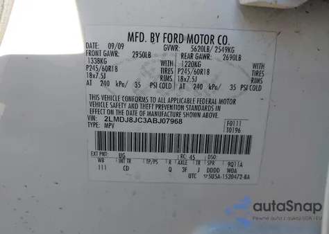 2010 Lincoln Mkx из США, поврежденный, VIN 2LMDJ8JC3ABJ07968